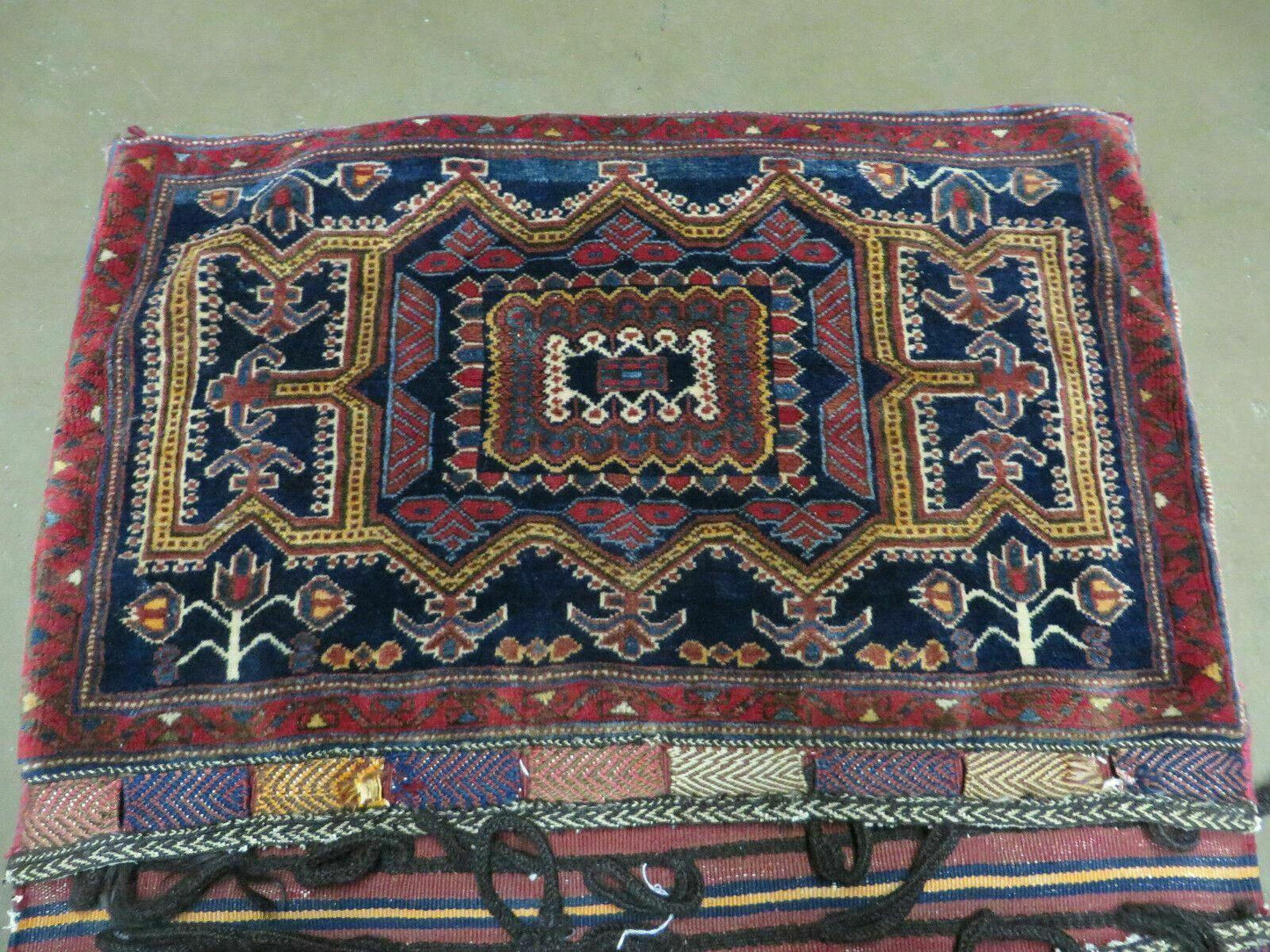 Antique Turkish Saddle Bag Rug Hand Made Tribal Wool 1950s Decor