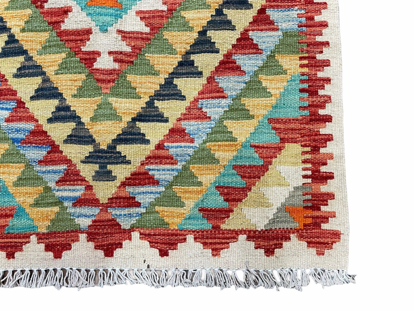 Turkish Kilim Rug 2x3 Colorful Handwoven Wool Accent Rug Chobi Diamond Zigzag