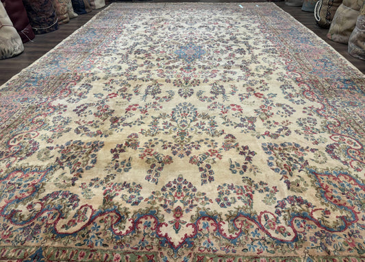 Persian Kerman Rug Palace Size 11x20 Vintage Wool Handmade Oversized Carpet