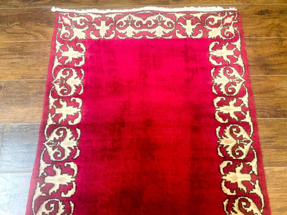 Red Persian Kerman Runner Rug 3x16 Handmade Wool Vintage Hand Knotted