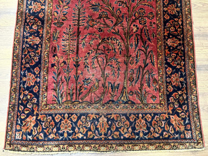 Antique Persian Tree Of Life Rug 3x5 Feet Manchester Wool With Bird Pictorials