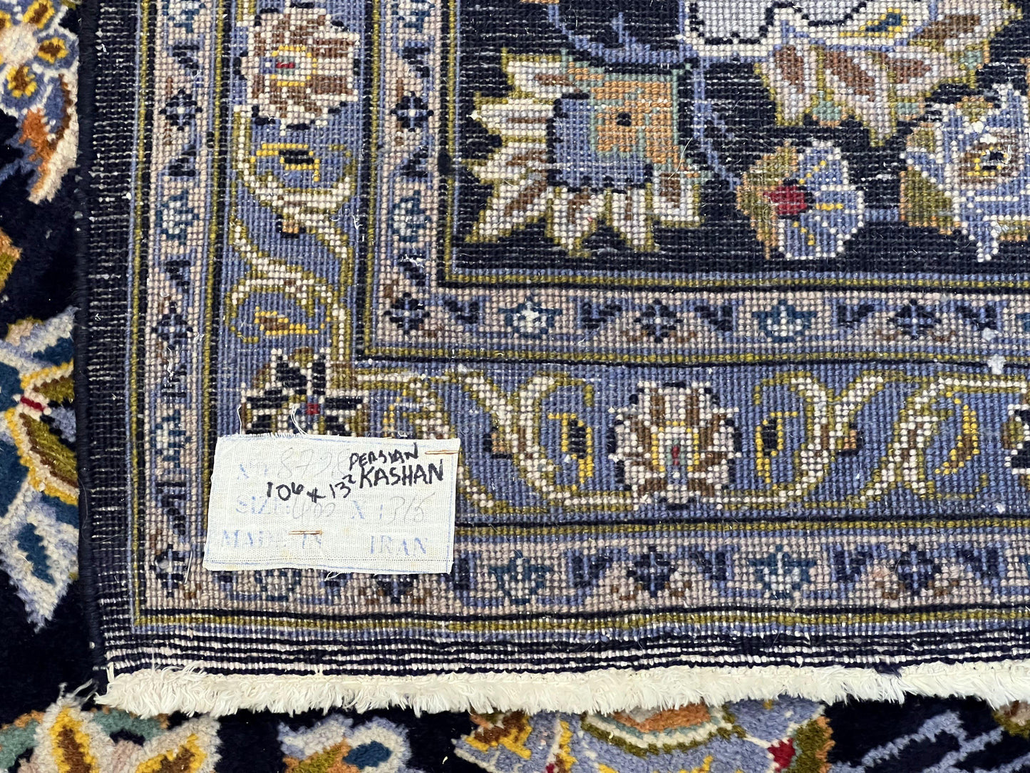 Navy Blue Persian Kashan Rug 11x13 Hand Knotted Wool Antique Carpet Signed Rabani
