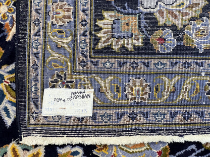 Navy Blue Persian Kashan Rug 11x13 Hand Knotted Wool Antique Carpet Signed Rabani