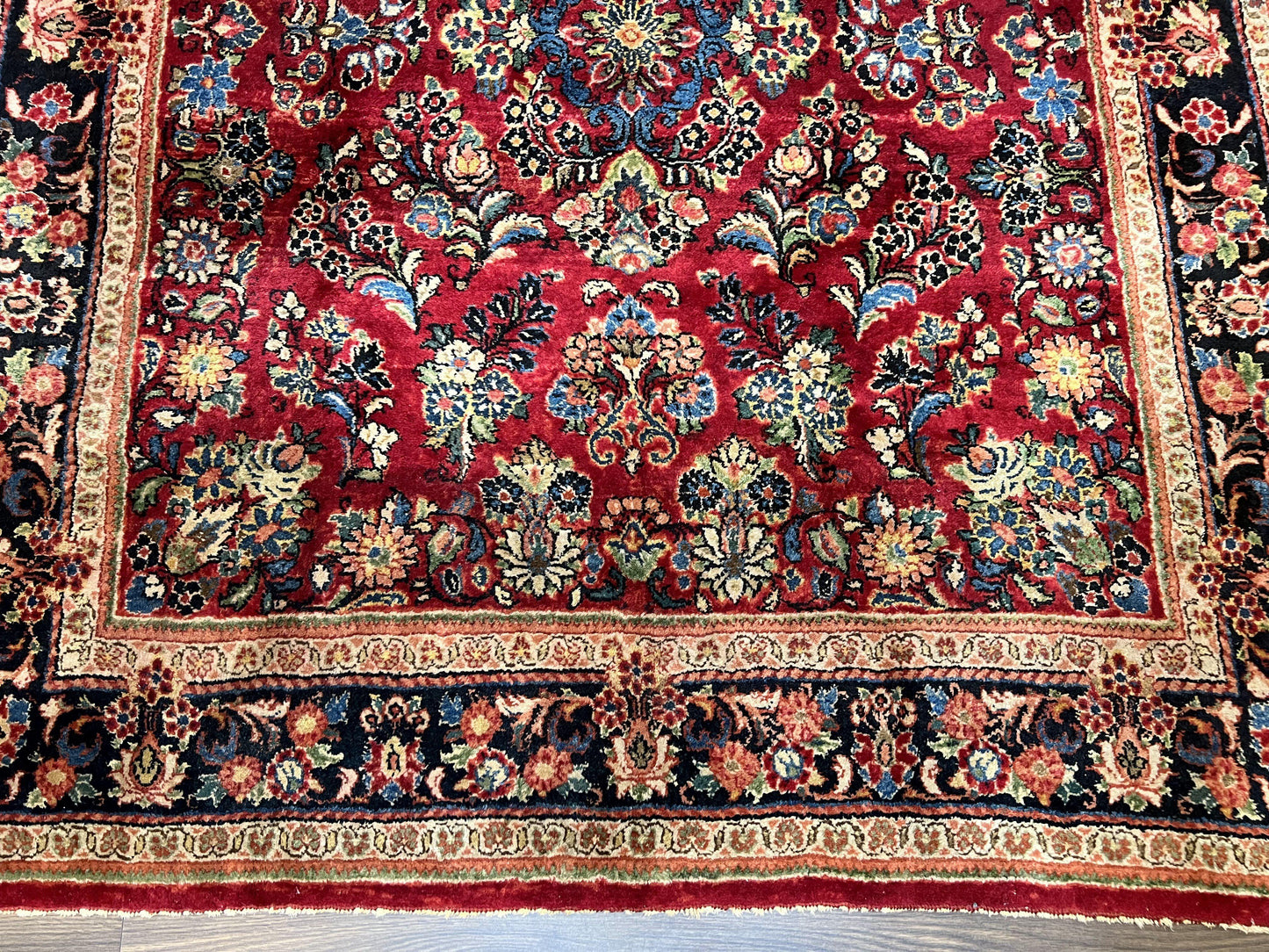 Rare Persian Rug Hand Knotted Wool 1920s Sarouk Antique Floral Allover Carpet