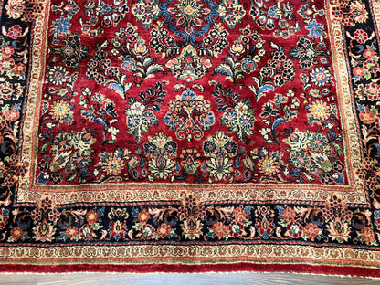 Rare Persian Rug Hand Knotted Wool 1920s Sarouk Antique Floral Allover Carpet