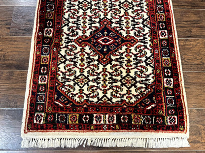 Indo Persian Bidjar Runner Rug Classic Wool Handmade Hallway Decor Ivory And Red Medallions