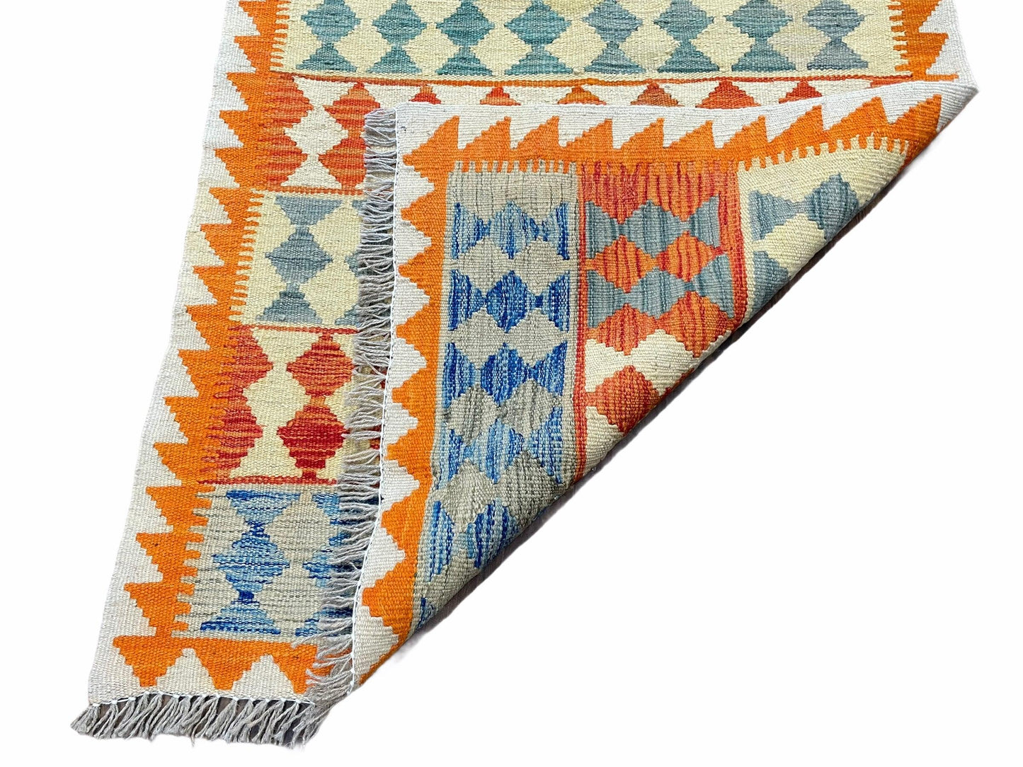 Chobi Kilim Rug 3x4 Colorful Diamond Pattern Turkish Wool Flatweave Handmade