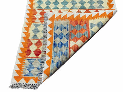 Chobi Kilim Rug 3x4 Colorful Diamond Pattern Turkish Wool Flatweave Handmade