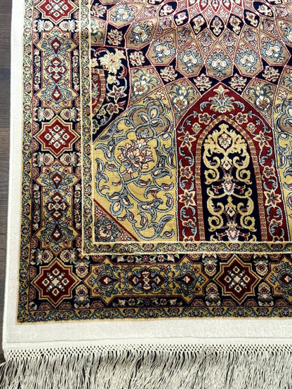 Turkish Silk Runner Rug 2.6x10 Dome Design Hereke Bamboo Silk Classic Runner