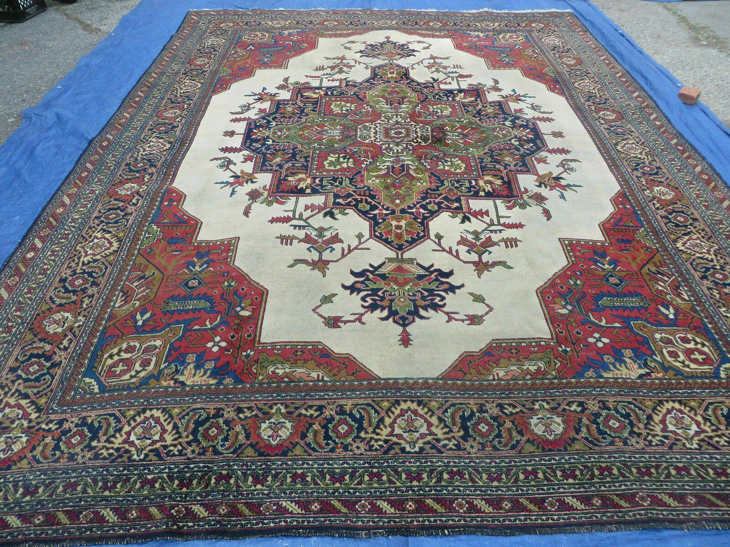 Persian Tabriz Rug Hand Knotted Wool 9 Ft 7 In By 12 Ft 8 In Vintage Geometric Medallion