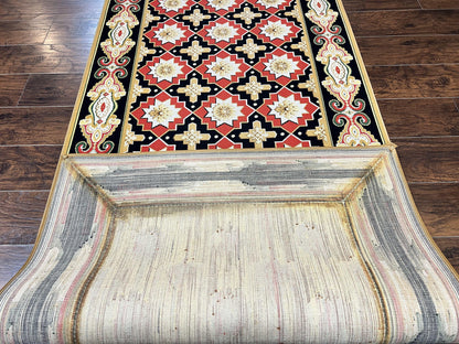 Runner Rug 4x19 Wool Panel Design Hallway Carpet Vintage European Style