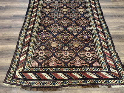 Antique Persian Rug Kurdish Runner 4x9 Panel Design Rainbow Border Rare Tribal Rug