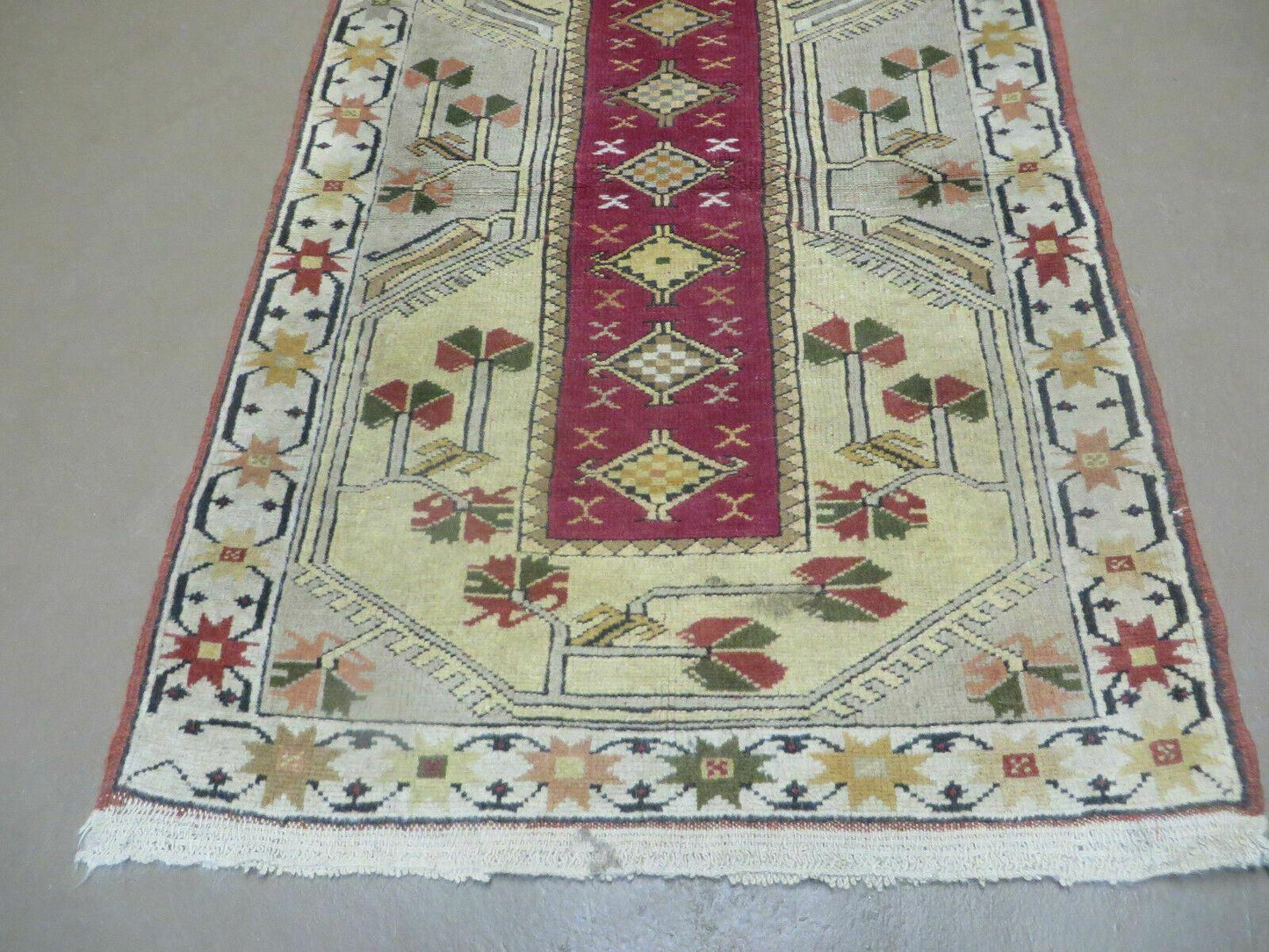 Vintage Turkish Oushak Milas Wool Rug 3x5 Handmade Accent Carpet 1970s