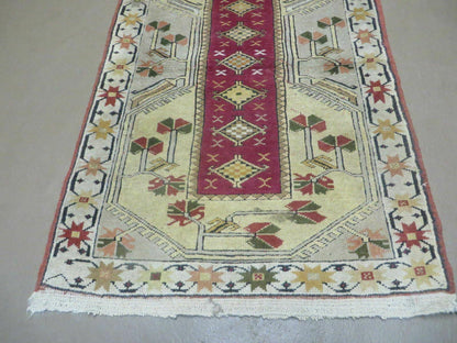 Vintage Turkish Oushak Milas Wool Rug 3x5 Handmade Accent Carpet 1970s