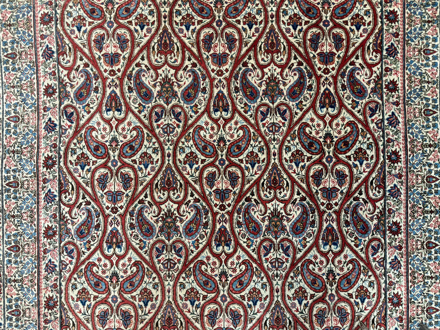 Persian Qum Rug 5x7 Handmade Wool Carpet With Repeated Paisley Boteh Design