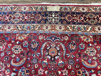 Persian Mashad Hand Knotted Wool Rug 8x10 Red Floral Allover Traditional