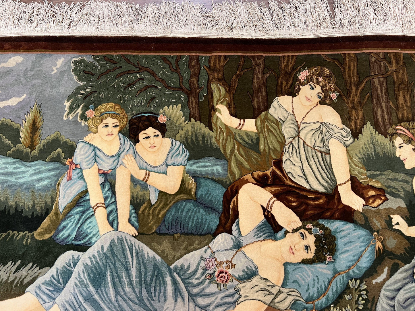 Persian Tabriz Pictorial Rug Hand Knotted Wool Rug 5x3 Vintage Semi Antique Oriental Carpet