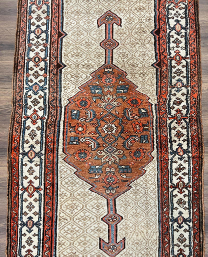 Persian Tribal Runner Rug Hand Knotted Wool Geometric Medallion 3.5 By 10 Sarab Serab Kalegy Carpet