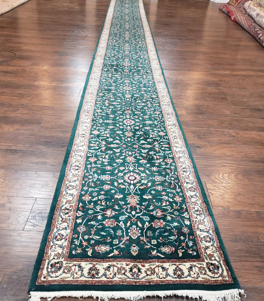 Indo Persian Vintage Wool Runner Rug 24 Ft Long Hallway Handmade Oriental