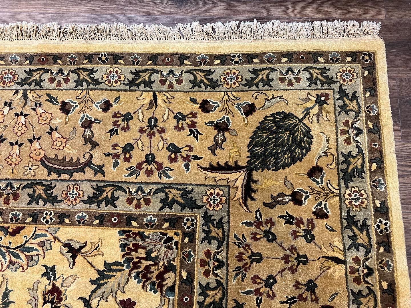 Indo Persian Mahal Rug 10x14 Handmade Wool Hand Knotted Oriental Carpet Cream Floral Allover Vintage Area Rug