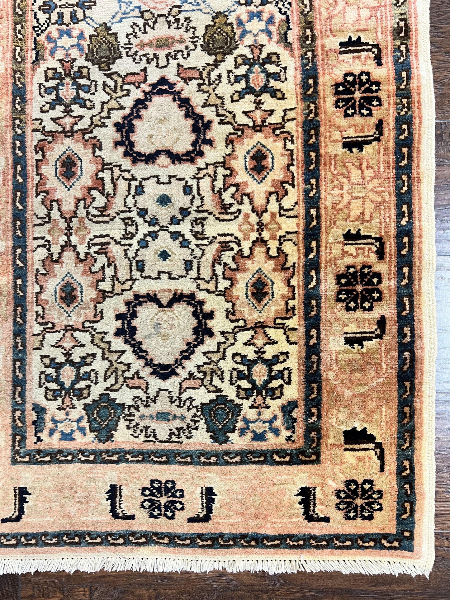 Romanian Wool Runner Rug Hand Knotted 2.6x12.9 Ft Floral Allover Vintage Tan Hallway