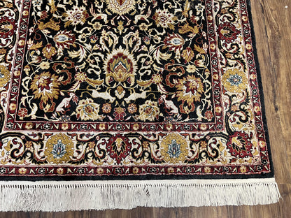 Sino Persian Silk Rug 3x5 Vintage Hand Knotted Carpet Black Ivory Gold With Floral And Animal Motifs