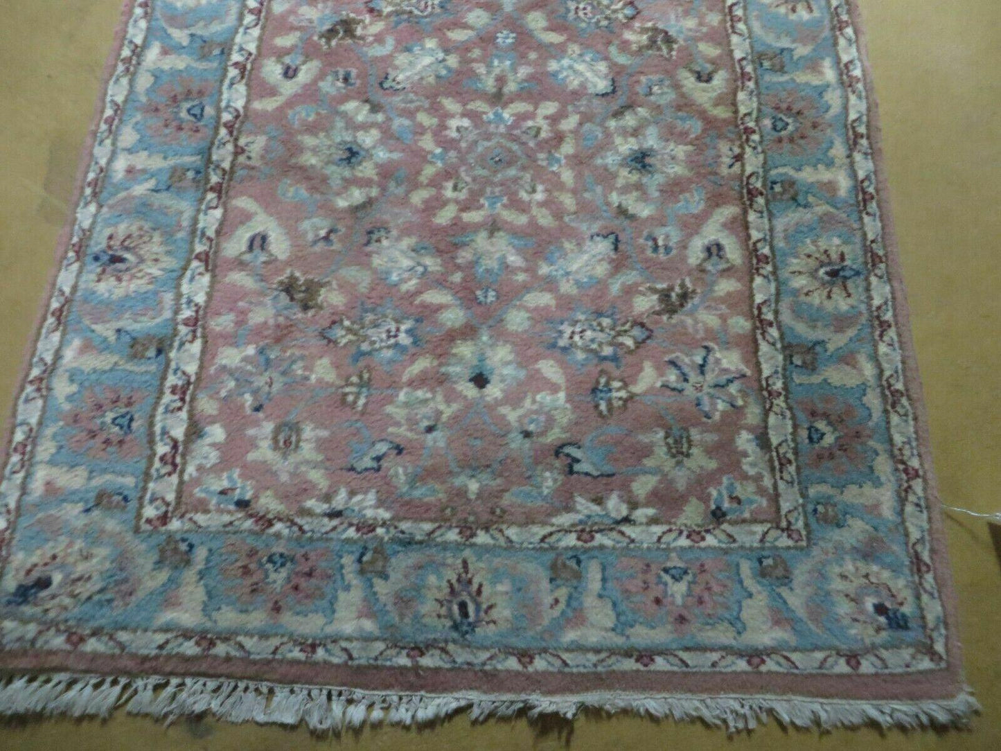 Indian Floral Wool Runner Rug Vintage Handcrafted 2 Ft 8 Inches By 12 Ft