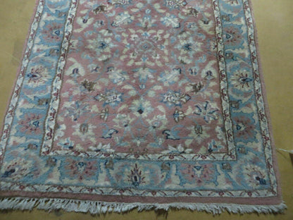 Indian Floral Wool Runner Rug Vintage Handcrafted 2 Ft 8 Inches By 12 Ft