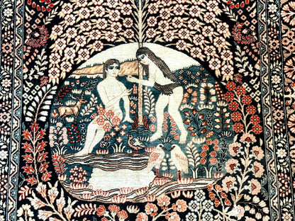 Sino Persian Pictorial Rug Garden Of Eden Adam And Eve Tree Of Life Design Silk Hand Knotted 580 KPSI Masterpiece 2.7x4
