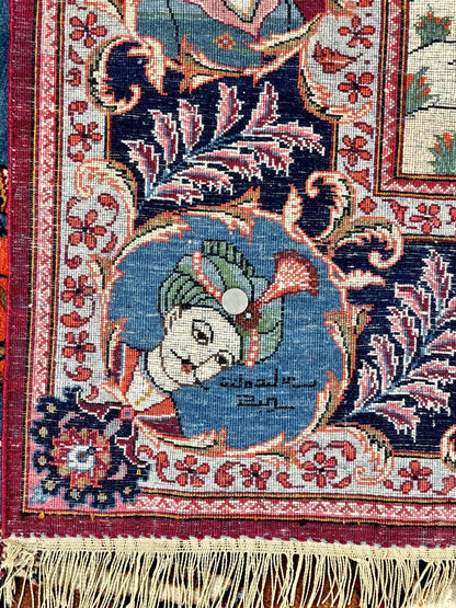 Persian Kashan Pictorial Rug 6x9 Hand Knotted Wool Wall Hanging King Bahram Hunting Scene Antique