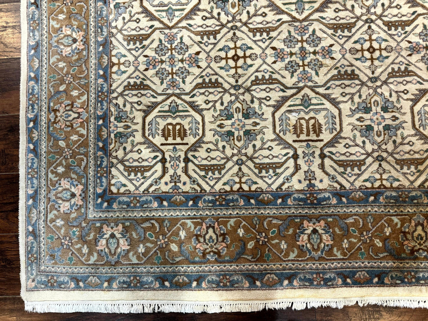 Indo Persian Rug 6x9 Beige Vintage Hand Knotted Wool Oriental Carpet