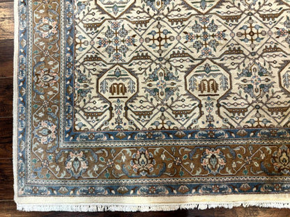 Indo Persian Rug 6x9 Beige Vintage Hand Knotted Wool Oriental Carpet