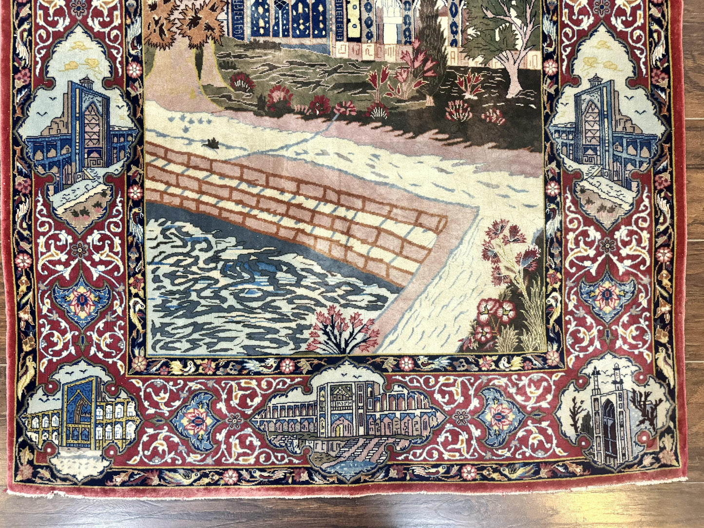 Persian Isfahan Pictorial Rug Hand Knotted 3.6x5.7 Wool Silk Highlights Signed By Masterweaver Handmade
