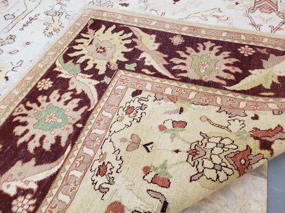 Peshawar Rug Hand Knotted Handmade Wool Oushak Style 10x15 Beige and Maroon Living Room Rug