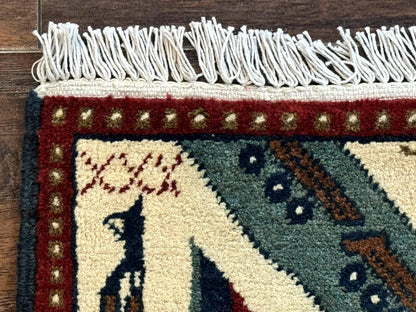 Afghan War Rug Hand Knotted Wool 2 X 2.6 Military Scene With Guns Tanks Helicopters