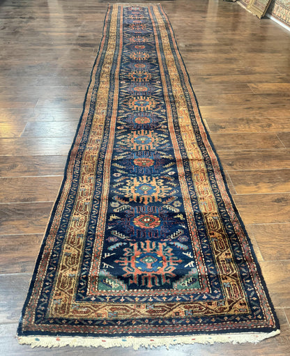 Antique Persian Runner Rug Sarab 3x17 Blue Handmade Wool Hallway Carpet