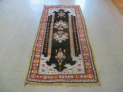 Moroccan Runner Rug 3x7 Hand Knotted Wool Double Mehrab Arches Black And Red Hallway Decor