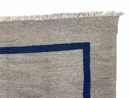Turkish Kilim Rug Geometric Wool Handcrafted 5 Feet 7 Inches By 7 Feet 9 Inches Gray Blue
