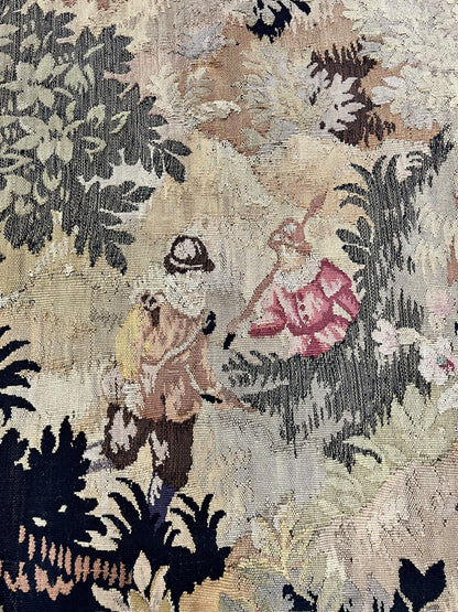 Antique French Tapestry 6x5 Ft Handwoven Wool Aubusson Weave Vintage