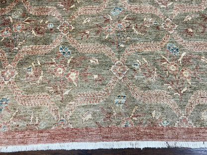 Peshawar Rug 9x12 Hand Knotted Handmade Wool Carpet Floral Light Green Modern