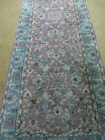 Indian Floral Wool Runner Rug Vintage Handcrafted 2 Ft 8 Inches By 12 Ft