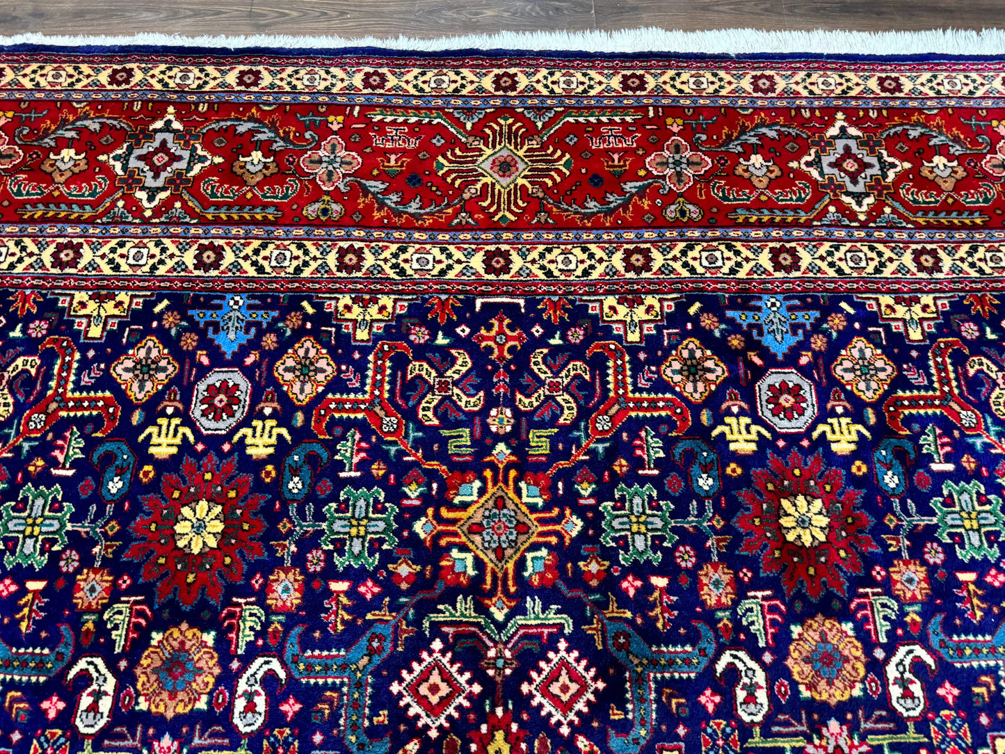 Large Persian Tabriz Rug 10x16 Navy Blue And Red Allover Pattern Hand Knotted Wool Carpet