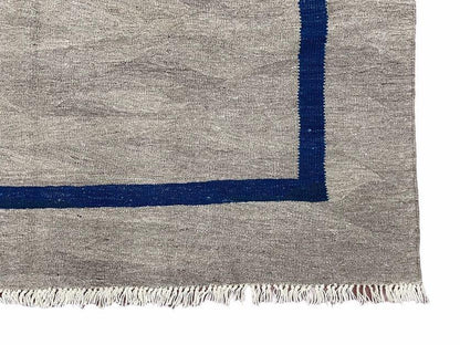 Turkish Kilim Rug Geometric Wool Handcrafted 5 Feet 7 Inches By 7 Feet 9 Inches Gray Blue