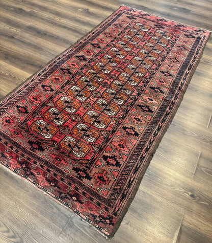 Antique Turkoman Rug Hand Knotted Wool Runner Red 3.7 By 6.7 Feet Home Decor