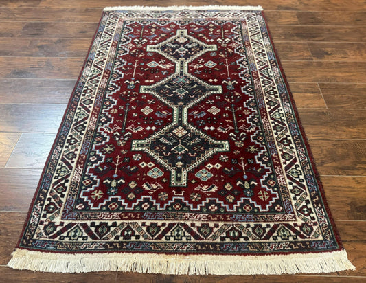 Persian Afshar Rug 4x5 Red Navy Geometric Wool Carpet Hand Knotted