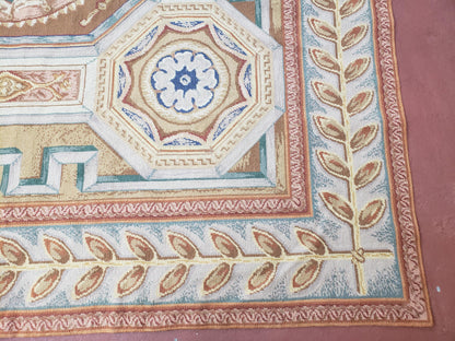 Needlepoint Wool Rug Handmade 8x14 Flatweave Panel Design For Dining Room