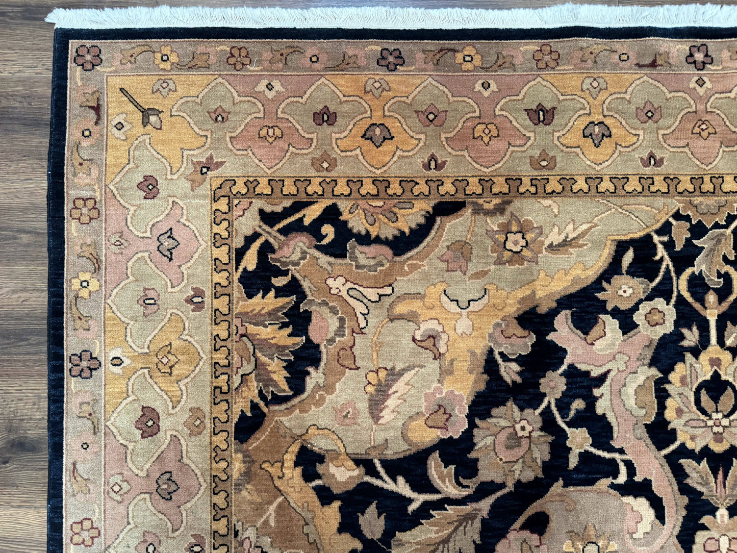 Handmade Wool Rug 8x10 Traditional Oriental Black and Beige Nourison