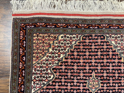 Afghan Rug Hand Knotted Wool Silk Highlights 4x5 Vintage Oriental Herati Pattern