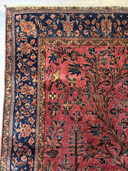 Antique Persian Tree Of Life Rug 3x5 Feet Manchester Wool With Bird Pictorials