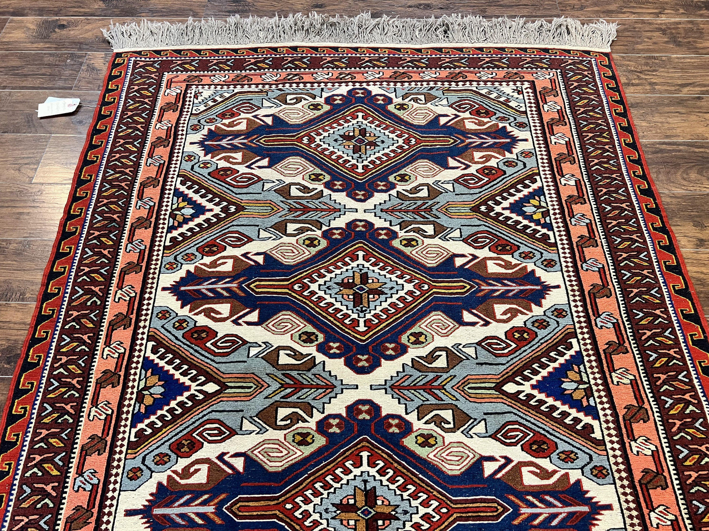 Russian Soumak Rug 6x8 Wool Handmade Antique Kilim Carpet Multicolor Geometric Medallions Caucasian Rug